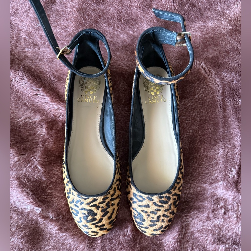 Vince Camuto Tan and Black Leopard Flats